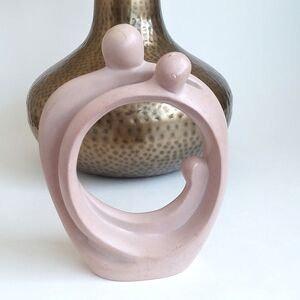 Unique Antique Alabaster Beige Stone Sculpture of Family w/ Child (7 1/2” Tall)